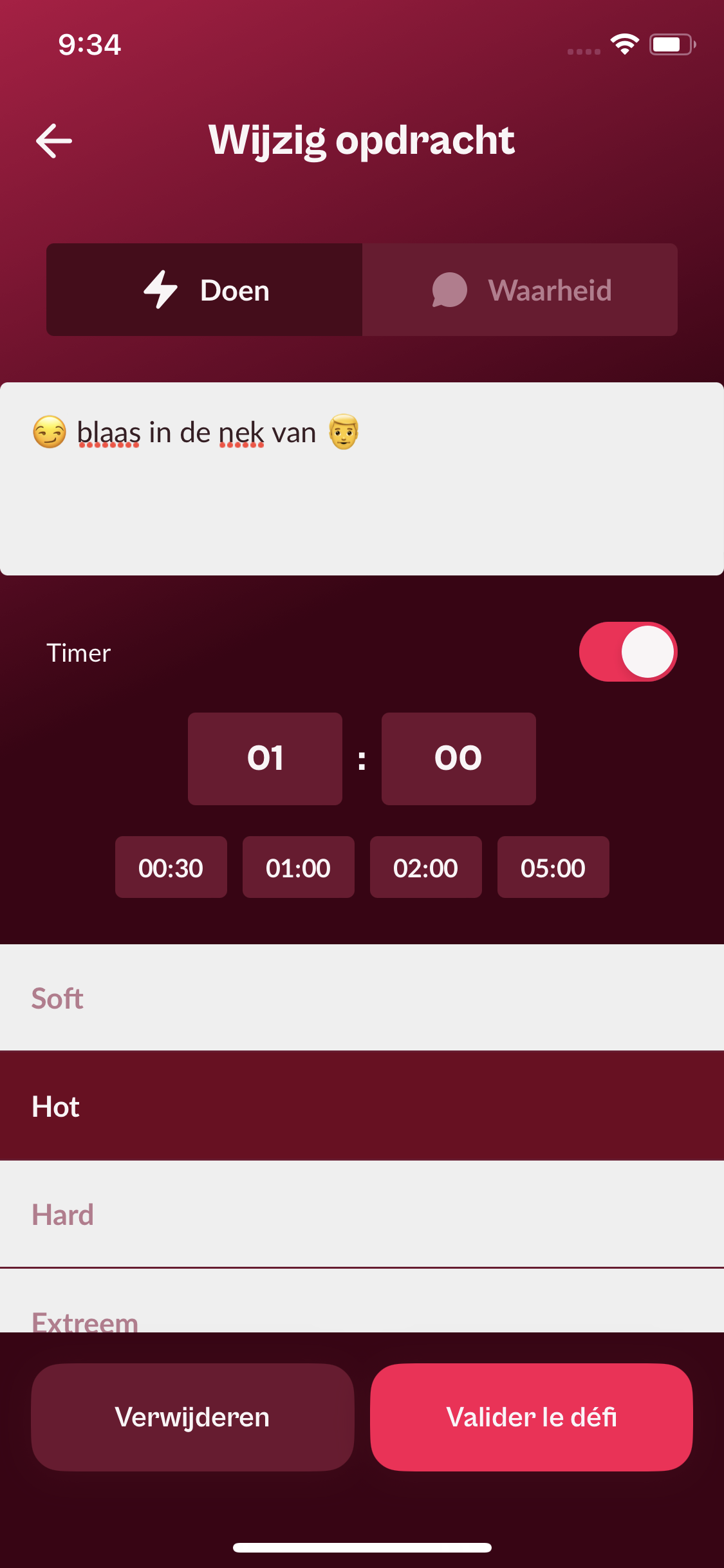 Editor voor een gepersonaliseerde opdracht met emoji’s, timer en niveaus