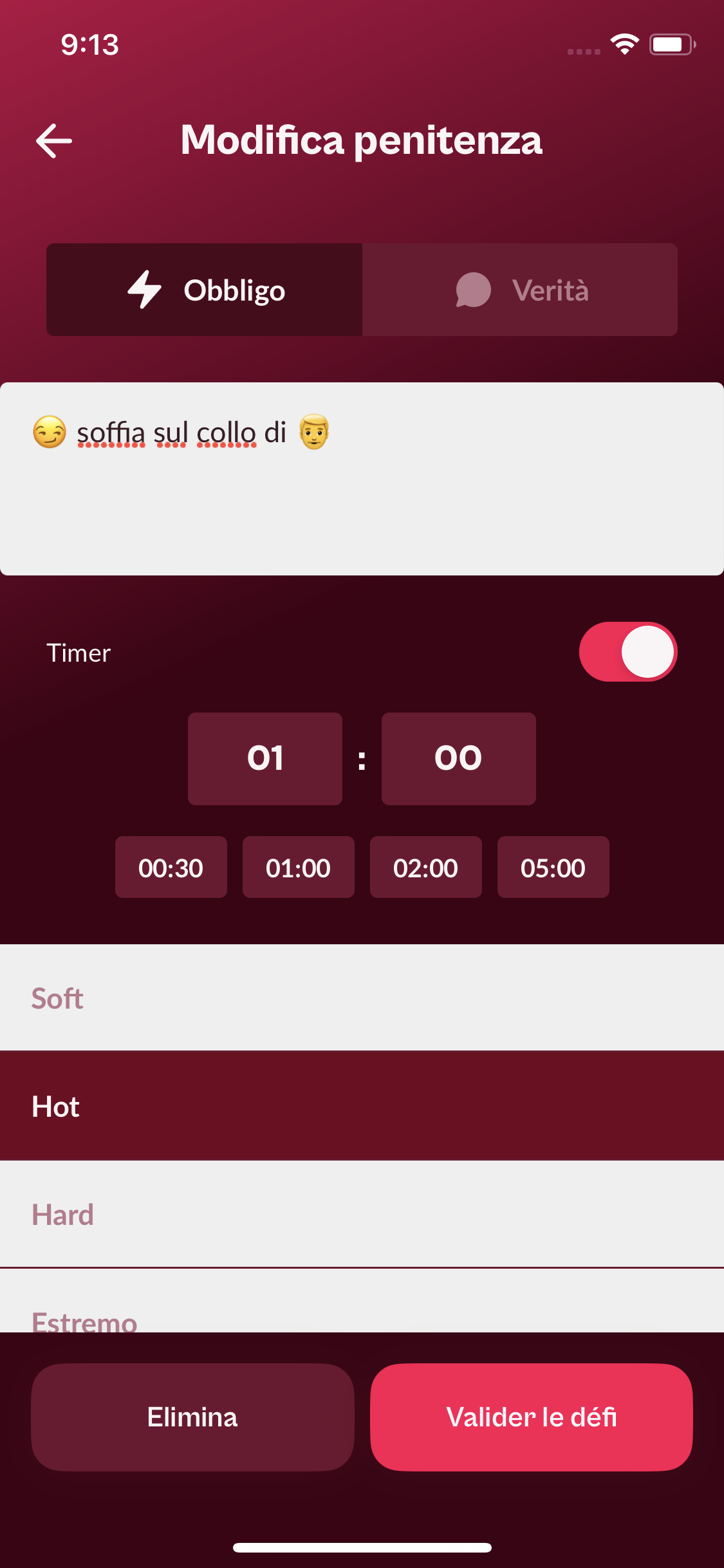 Editor di un Obbligo personalizzato con emoji, timer e livelli