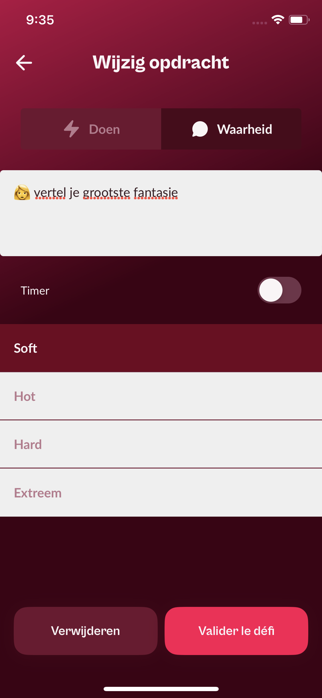 Editor voor een gepersonaliseerde waarheid met emoji en niveaukeuze