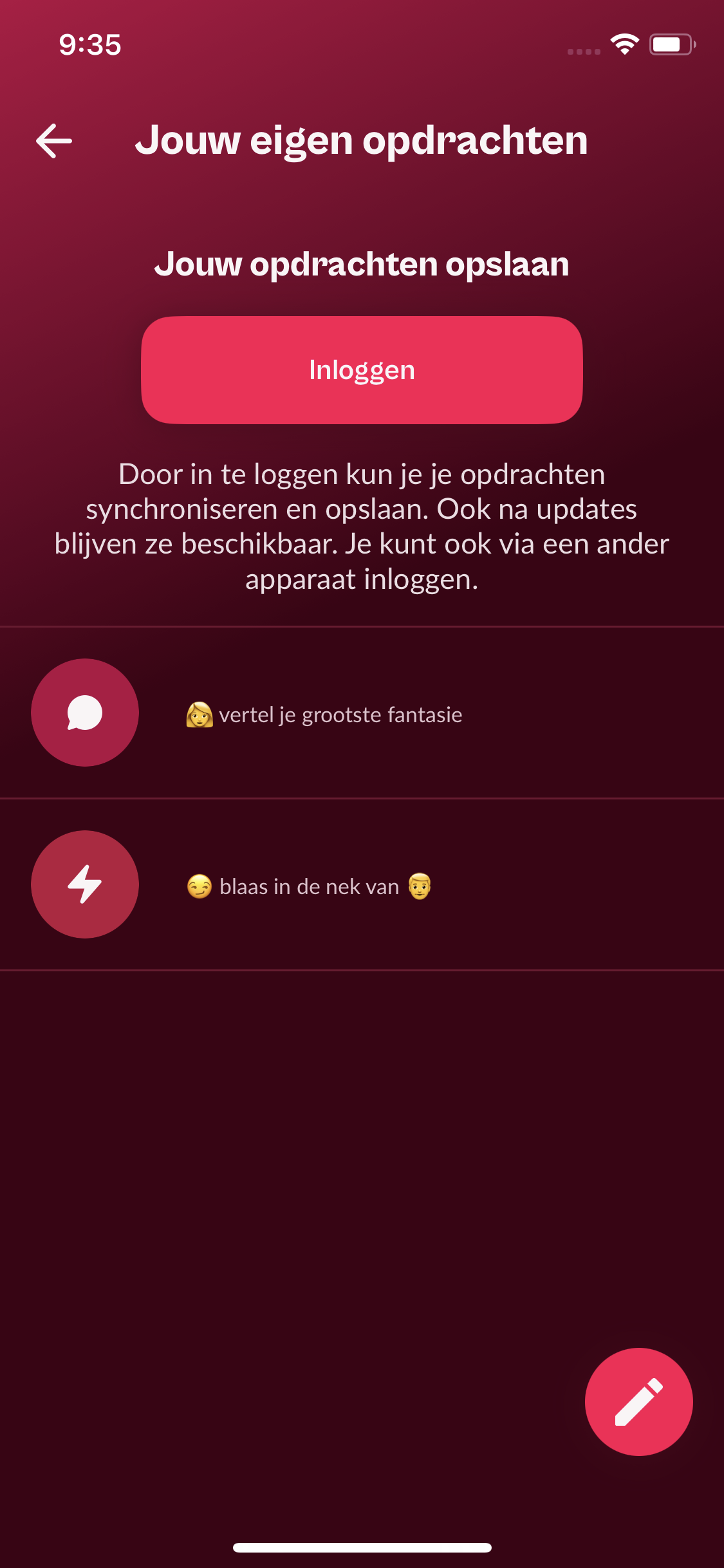 Scherm Jouw eigen opdrachten met een opdracht en een waarheid