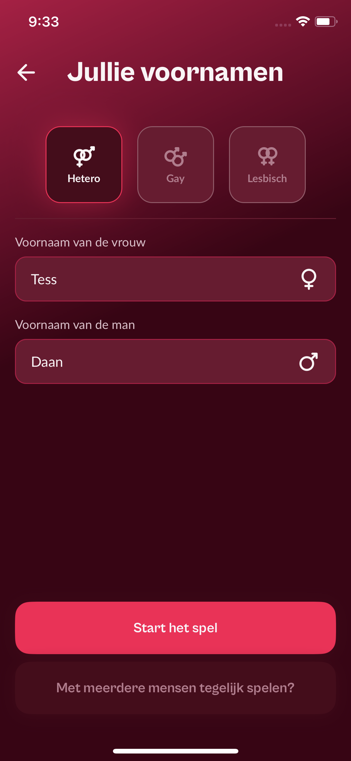 Instellingen voor namen en koppeltype in de app