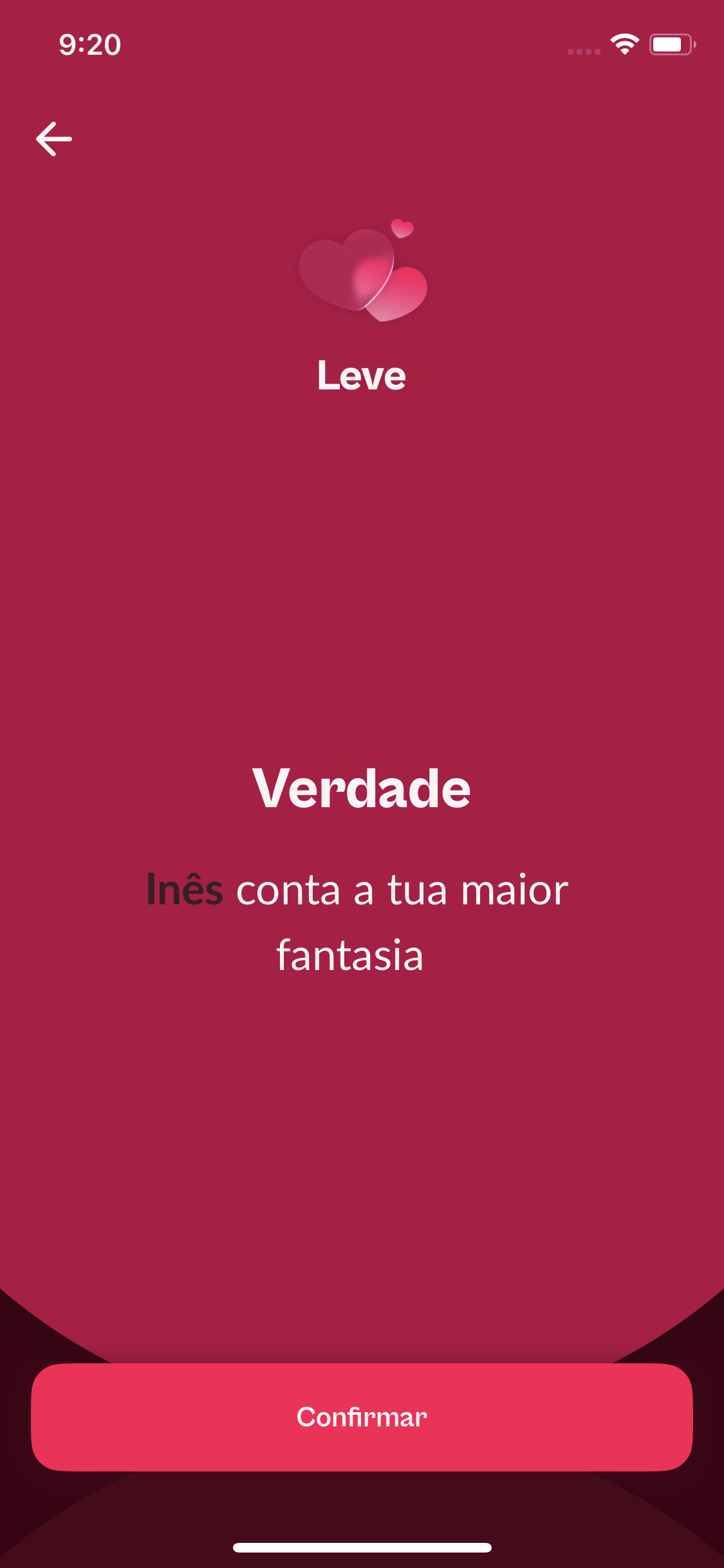 Uma Verdade personalizada apresentada durante um jogo de nível Leve