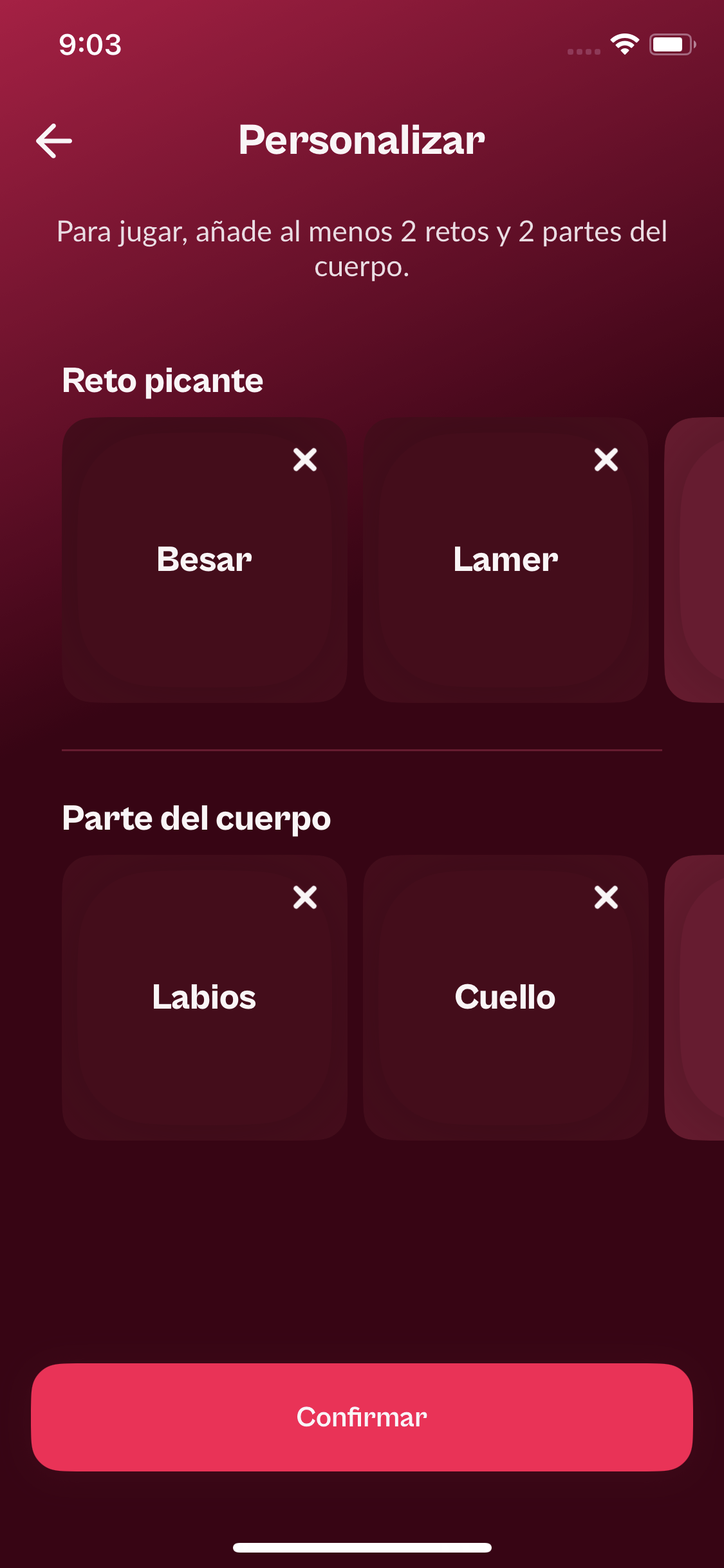 Personalización de acciones y partes del cuerpo para los dados