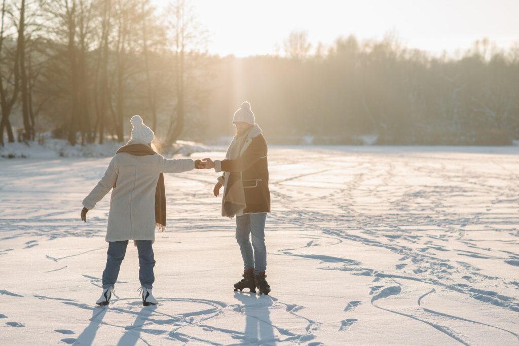 Pair ice skating, romantic and fun activity