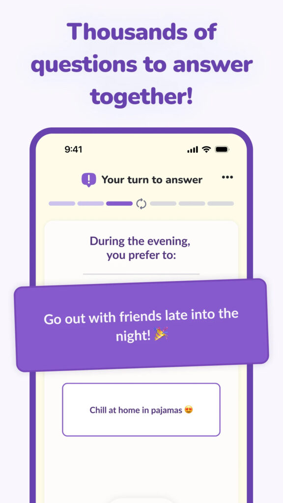 LovBirdz in-app view : thousands of questions to answer together