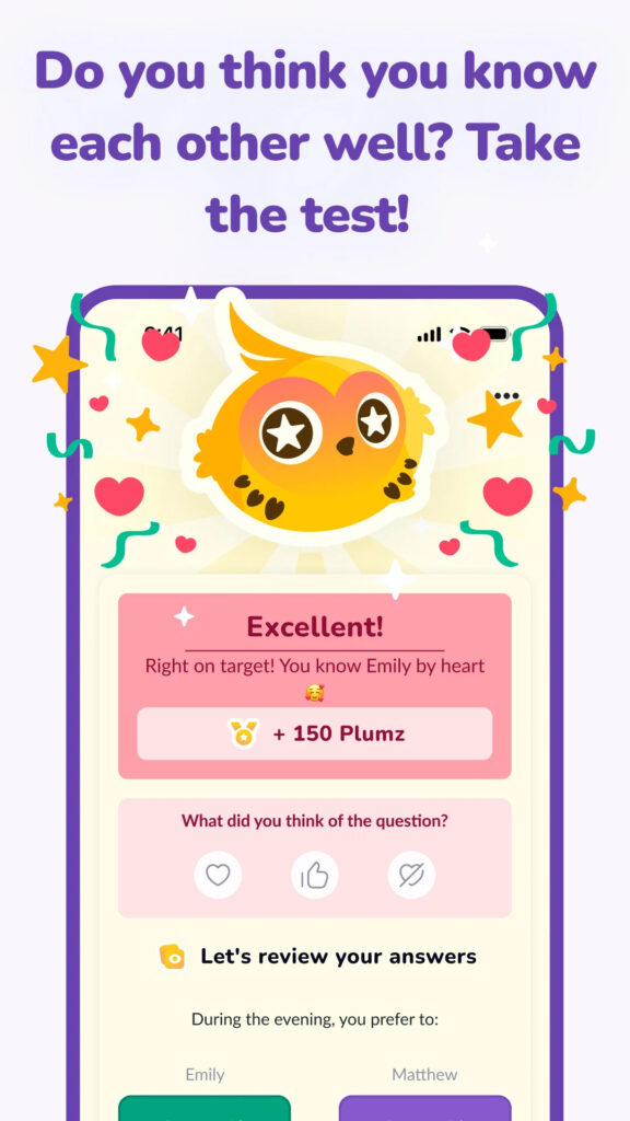 LovBirdz in-app view : do you know well your partner?