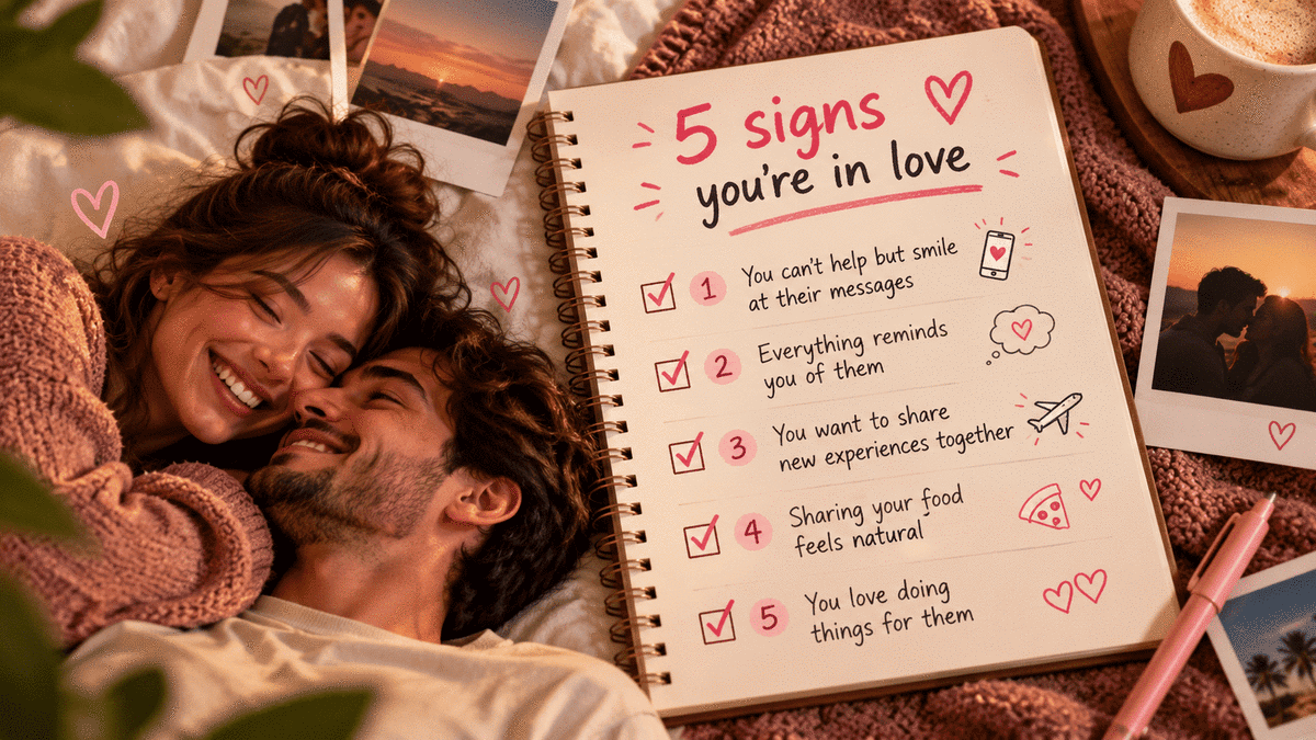 A notebook with 5 signs you’re in love