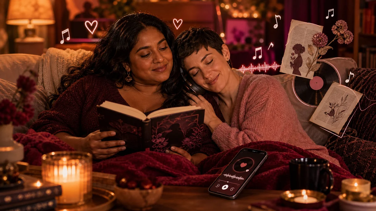 A couple listening to a romantic playlist