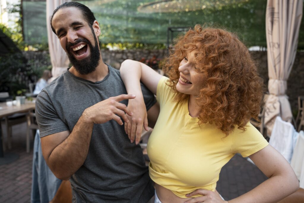 couple laughing together