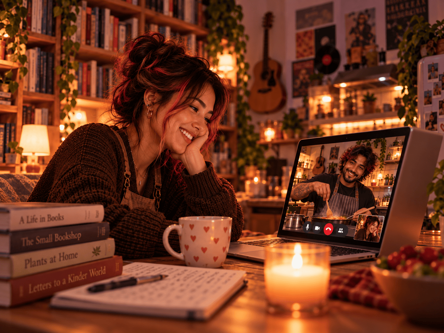 Fun and romantic virtual date ideas Couple on a virtual date woman smiling at her partner through video call
