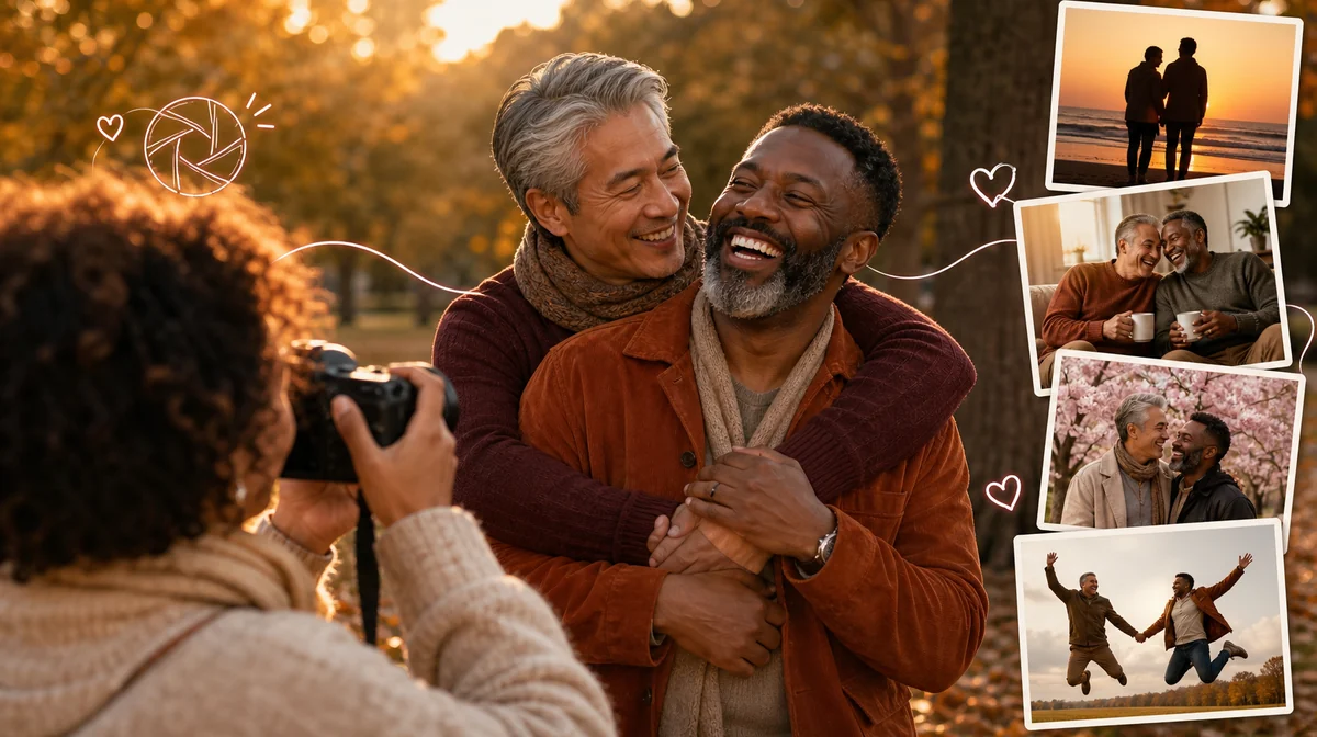 Romantic couple posing outdoors during a photoshoot