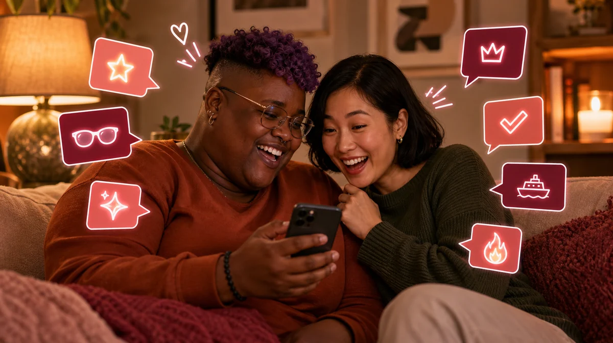 Young couple laughing while talking with Gen Z slang