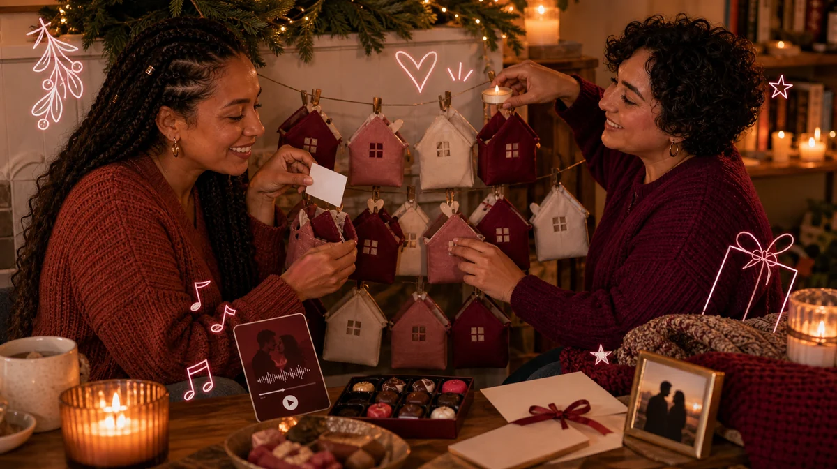 Sexy couples advent calendar with 24 small red house-shaped gift bags