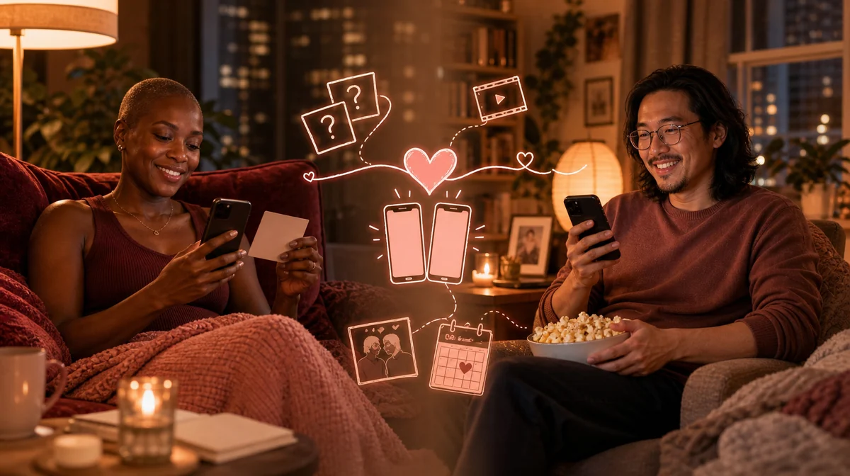 Woman video-calling and smiling while using a long-distance relationship app