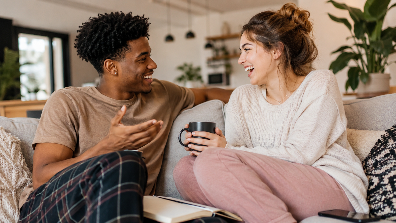 Young couple talking openly about sex and intimacy in a relaxed setting